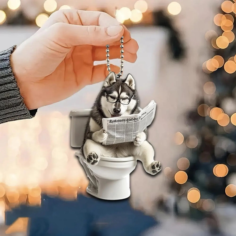 Alaskan Malamute - Dog Sitting On Toilet Ornament  OT029