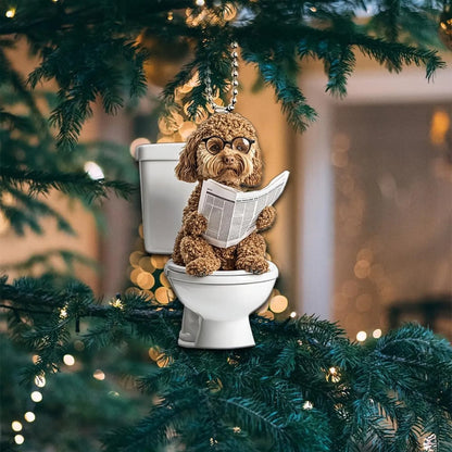 Labradoodle - Dog Sitting On Toilet Ornament  OT030