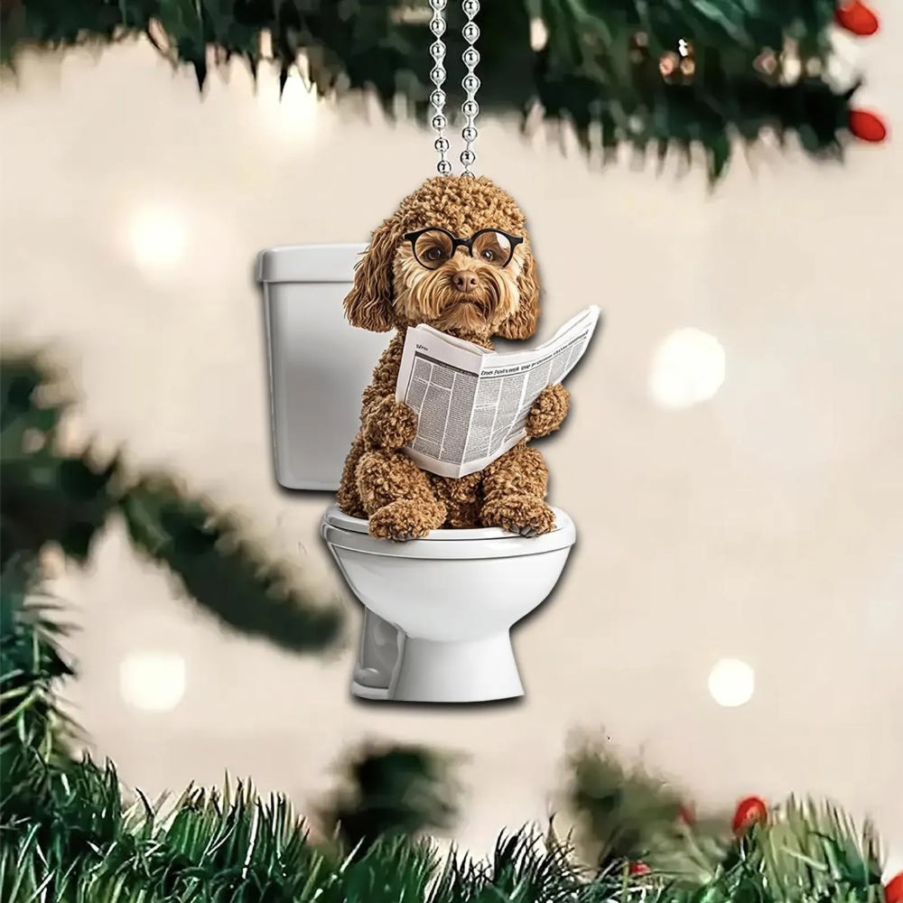 Labradoodle - Dog Sitting On Toilet Ornament  OT030