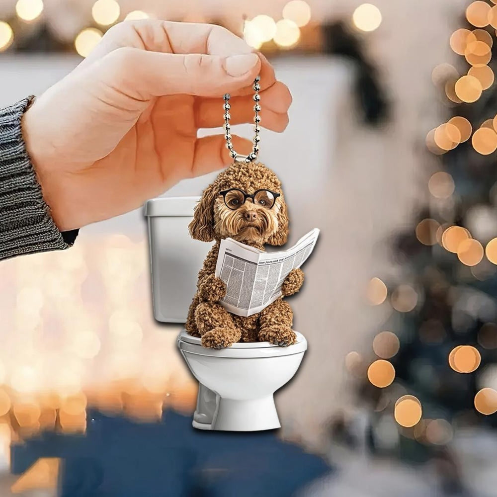 Labradoodle - Dog Sitting On Toilet Ornament  OT030