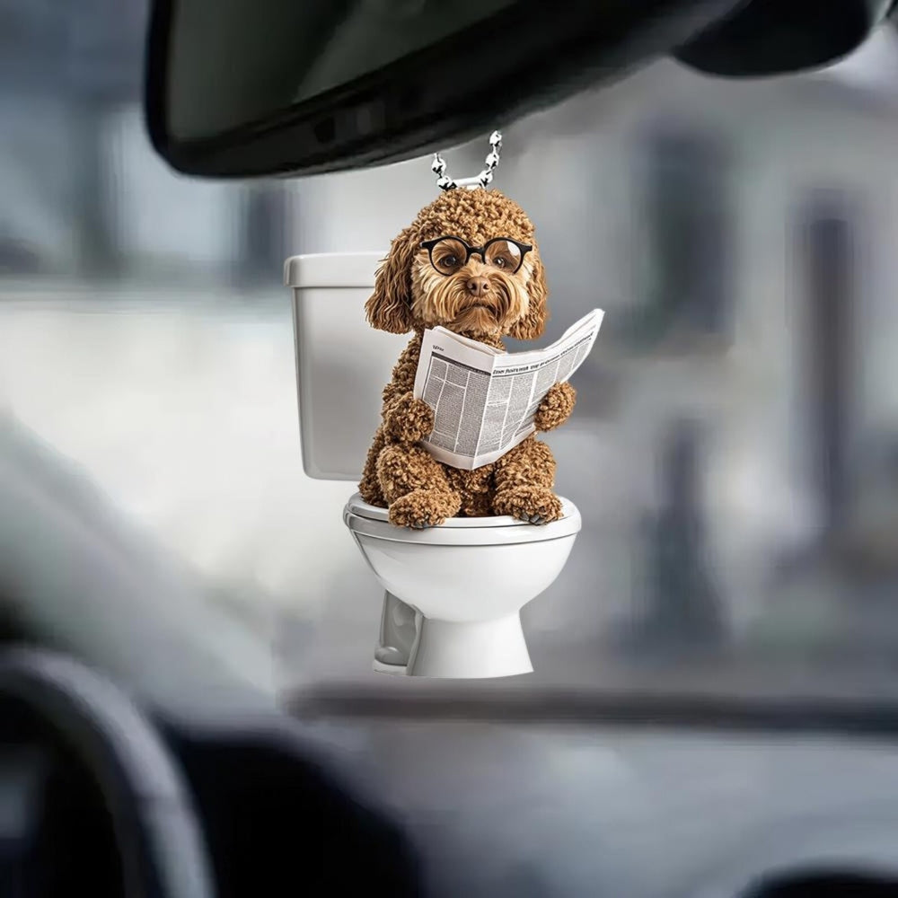 Labradoodle - Dog Sitting On Toilet Ornament  OT030