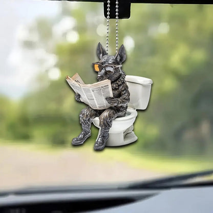 Dutch Shepherd - Dog Sitting On Toilet Ornament  OT031
