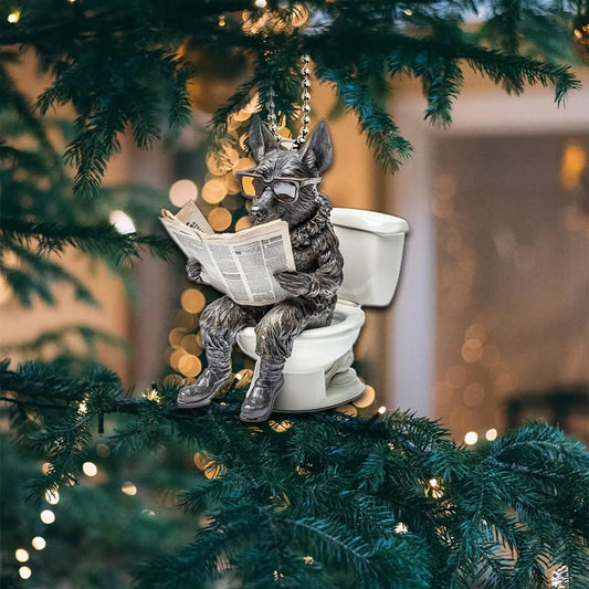 Dutch Shepherd - Dog Sitting On Toilet Ornament  OT031