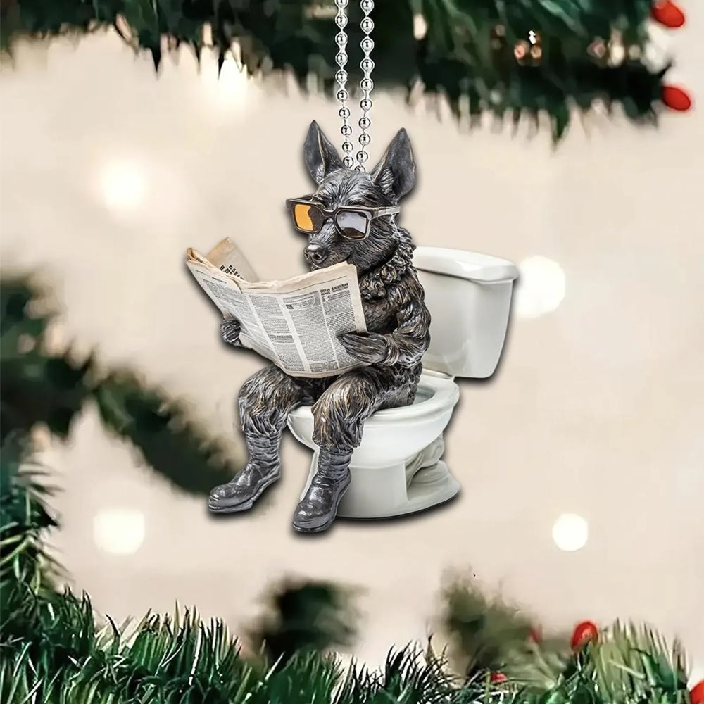 Dutch Shepherd - Dog Sitting On Toilet Ornament  OT031