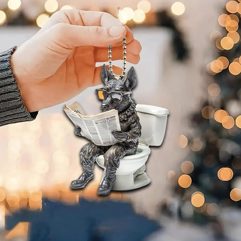 Dutch Shepherd - Dog Sitting On Toilet Ornament  OT031