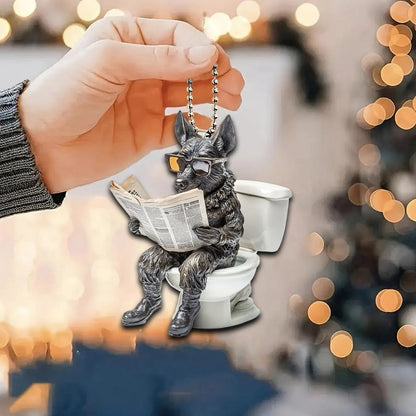 Dutch Shepherd - Dog Sitting On Toilet Ornament  OT031