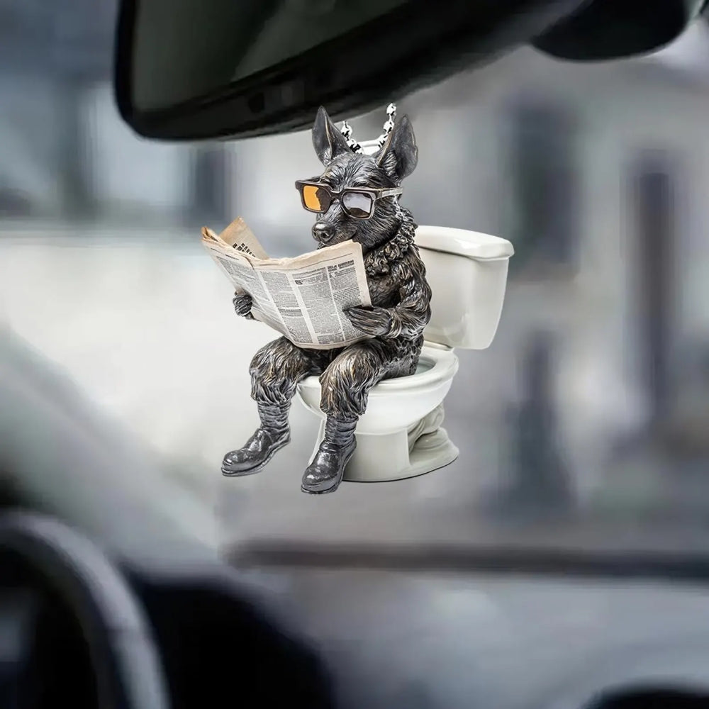 Dutch Shepherd - Dog Sitting On Toilet Ornament  OT031