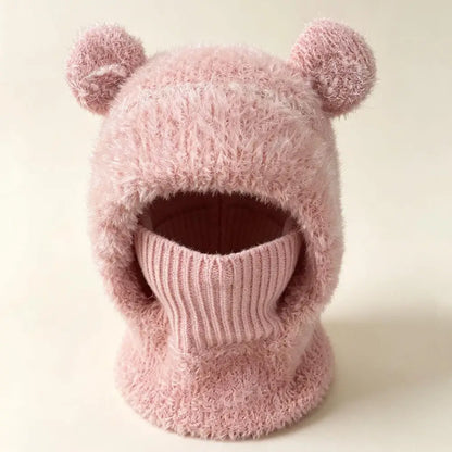 Pink bear ear knit winter hat