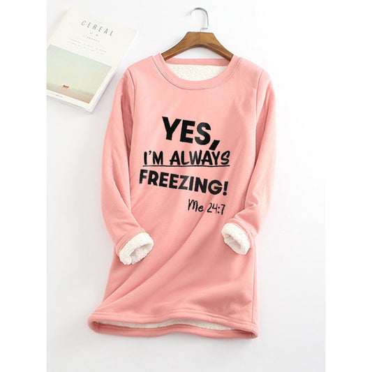 Women's Sweatshirt Pullover Fleece Teddy Fuzzy Letter Casual Long Sleeve Top