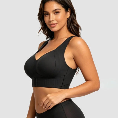 Black wireless posture support bra side view