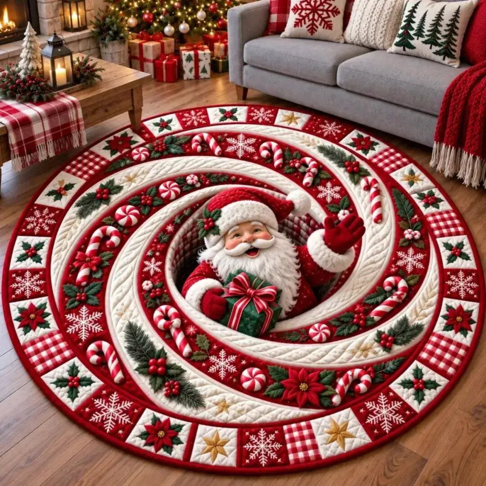 Santa Candy Swirl Round Rug Christmas Home Decor