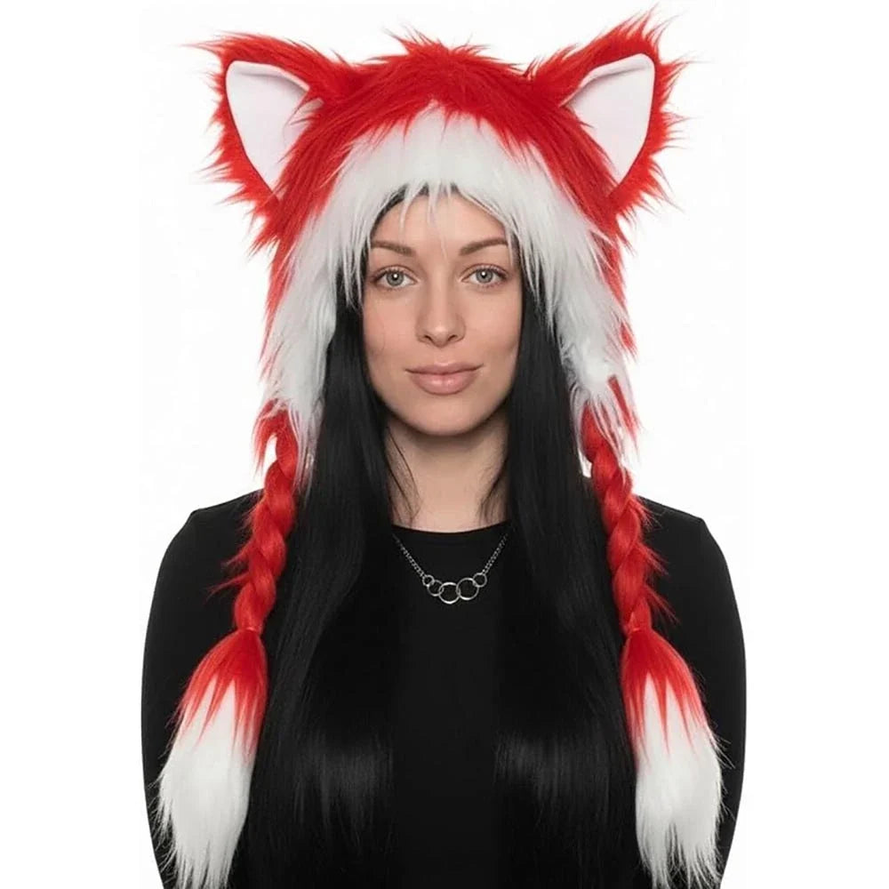 Close-up of the soft, fluffy texture of the cat ear hat