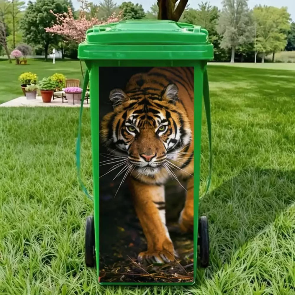 Colourful tiger trash can sticker for outdoor bin decoration