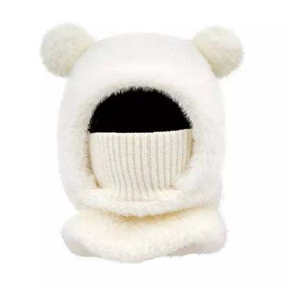 White bear ear knit winter hat