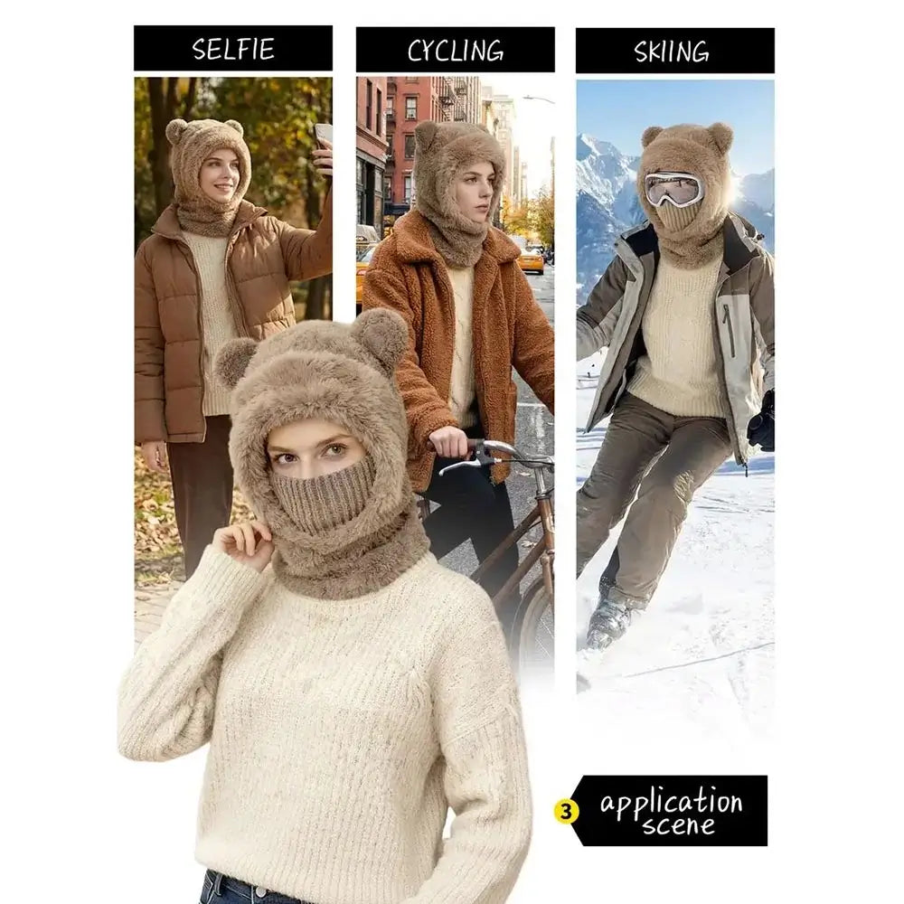 Bear ear winter hat designed for wind-resistant outdoor wear