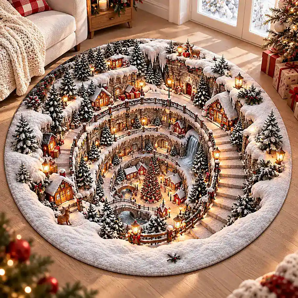 Winter Christmas Town Round Rug - C056