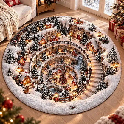 Winter Christmas Town Round Rug - C056
