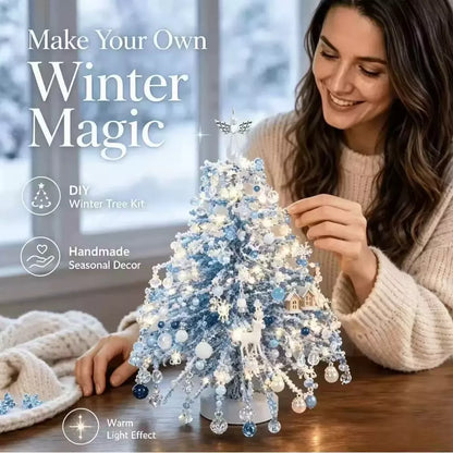 Winter beaded tree with seasonal snowflake and blue decorations