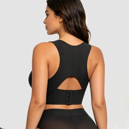 Black wireless posture support bra back view