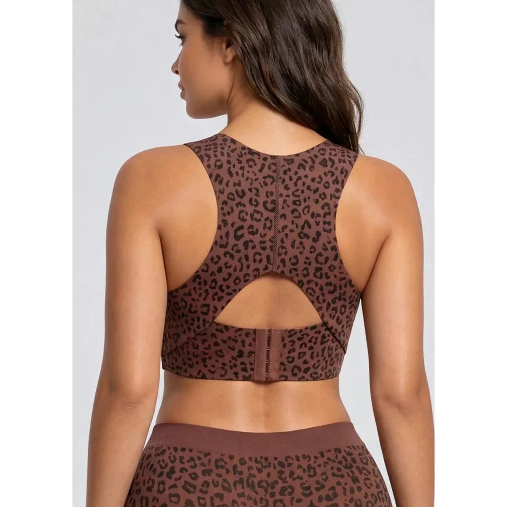 Leopard print wireless posture support bra back view