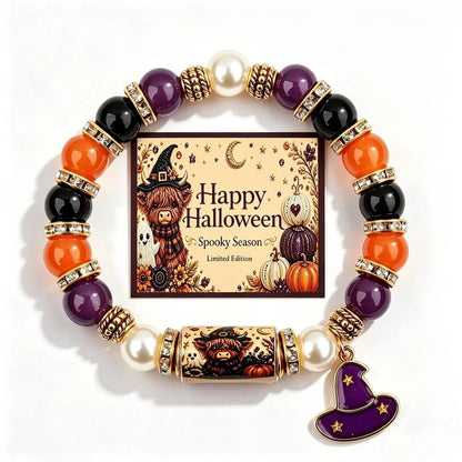 Halloween Beaded Bracelet | Witch Hat Cat Pumpkin Stretch Gift