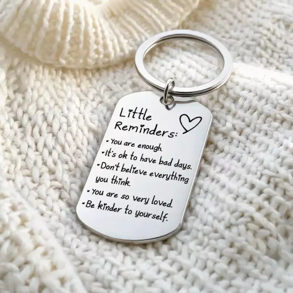 Front view of the You Are Enough motivational keychain