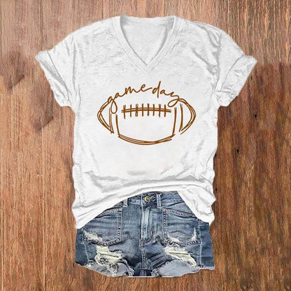 V-Neck Baseball Print T-Shirt